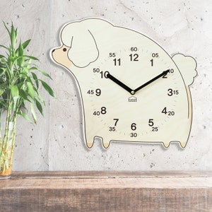 Kids Wall Clock Silent Nursery Wall Clock- Baby Room Wooden Clock- Home Decor - Baby Shower, Newborn Gift - Cute Designs - Poodle
