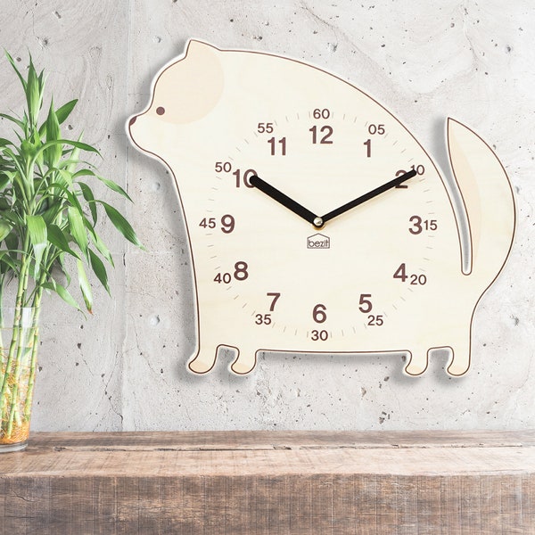 Kids Wall Clock - Silent Nursery Wall Clock - Modern Wooden Clock - Home Decor - Baby Shower, Newborn Gift - Cute Designs - Pomeranian