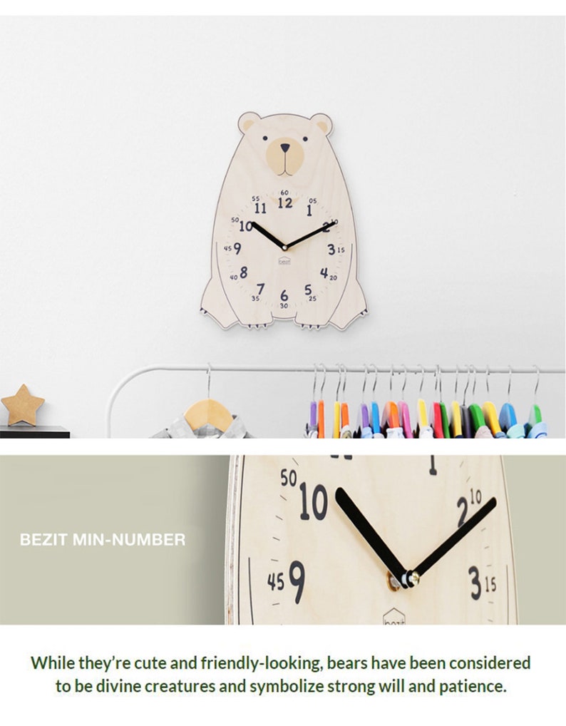 Kids Wall Clock Silent Nursery Wall Clock baby Room Wooden Etsy