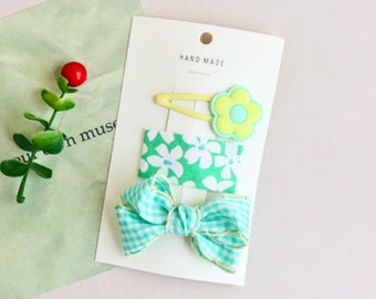 NEW Girl hair clips | Variety of 3 clips, spring hair clips, fabric snap clip, toddler hair clips, hair bows, flower hair clip, pinwheel bow