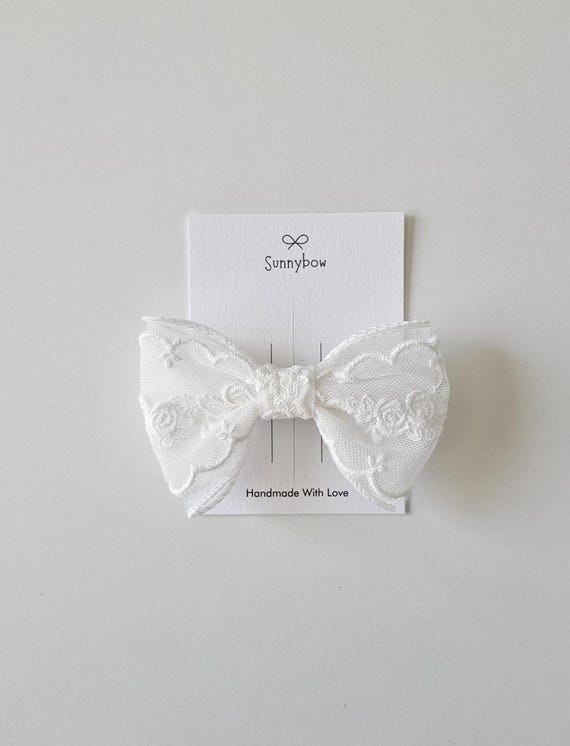 White Lace Floral Baby Bow Clip, Elegant Hair Accessory for Toddler Girl