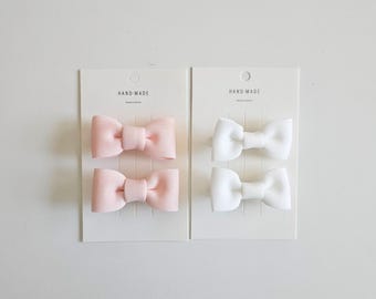 Baby Girl Bow Hair Clips Pink or White, Toddler Hair Bows, Non-Slip Alligator Clips, Infant Hair Accessories, Handmade Korean Bows, Set of 2