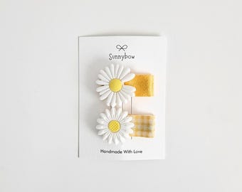 Yellow Daisy Hair Clips for Baby Fringe Hair Pigtail Clips Flower Fabric Hair Clips for Toddler Girl Cute Hair Accessories