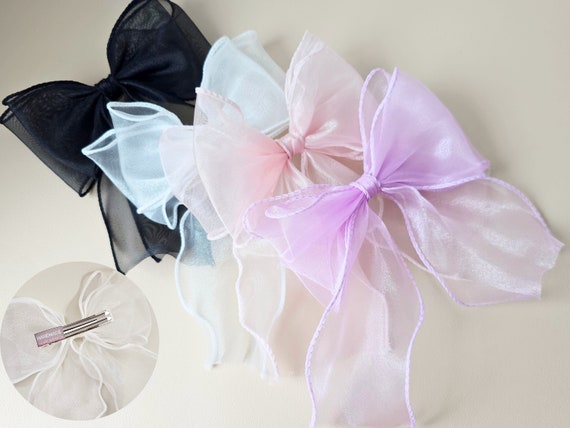 Large Organza Hair Bow Clip, Spring Hair Bow, Pink Organza Bow, Lavender Organza Bow, Pastel Organza Bow, Flower Girl Bows, Party Bows