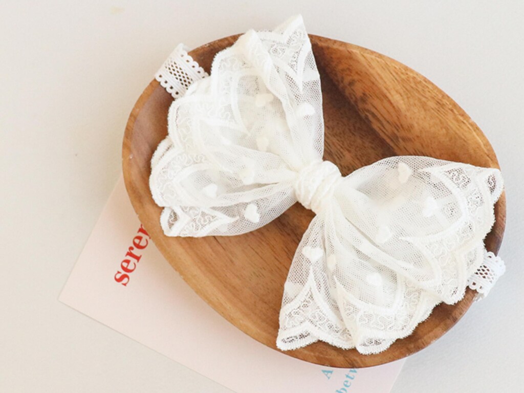 Fascia Per Capelli Neonata Con Grande Fiocco E Fiore In Pizzo | 0-36 Mesi Elastica | Battesimo E Festa