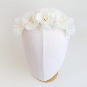 White Flower Crown Baby Headband, Newborn Girl Baptism Headband, Christening Hair Accessory, Baby Shower Gift, Infant Photo Prop 0-12 Months