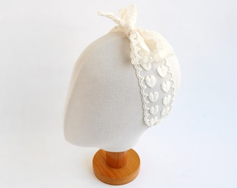 Sheer Heart Ivory Bow Headband for Baby 6 Months to 3 Years, Cute Headband for Baby Baptism Christening, Toddler, Newborn Gift, Photo Shoot