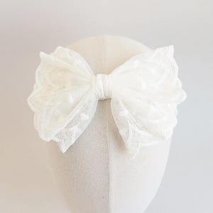 Large White Lace Bow Headband for Newborn, Baby, Cute Headband Baby Baptism Christening, Toddler, Flower Girl Bow Boho White Lace Headpiece