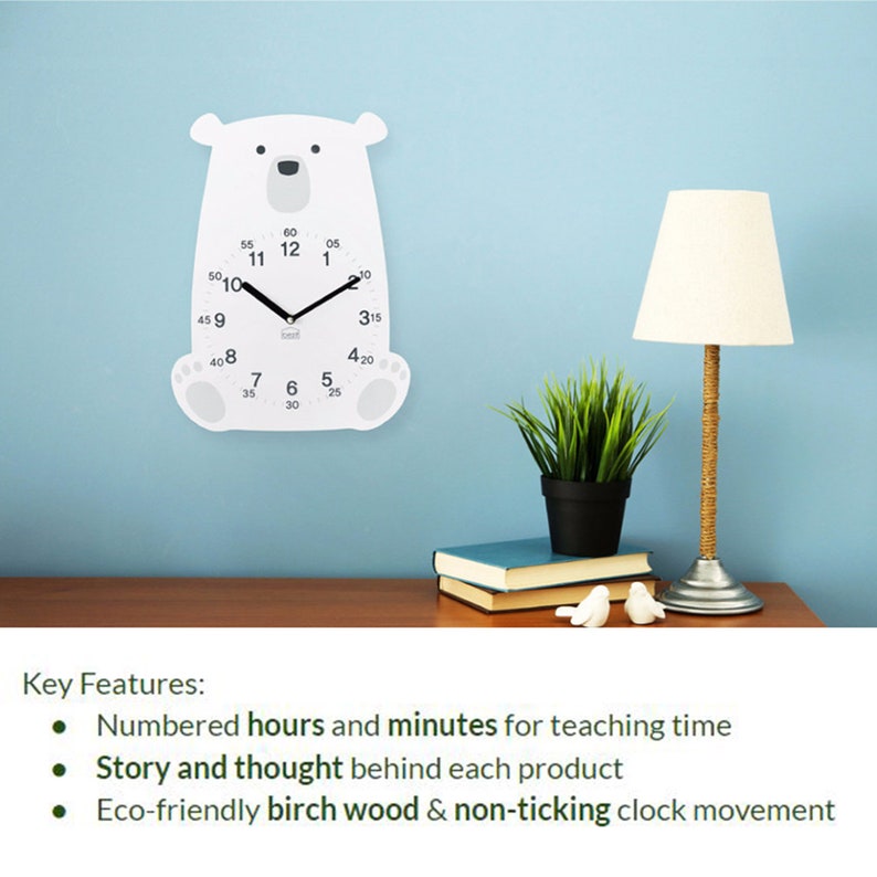Kids Wall Clock Silent Nursery Wall Clock Baby Room Wooden Etsy
