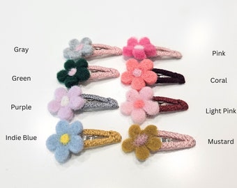 Small Flower Hair Clip for Kids, Wool Fully Lined Hair Clips for Girls, Toddler Hair Clip, Baby Felt Hair Clip, Fringe Clip, Small Snap Clip