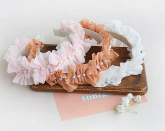 Princess Girl Headband, Ruffle Pearl Headband, Spring Headband for Girls, Toddler Girl Dressy Headband, Tea Party Headband, Vintage, Girly