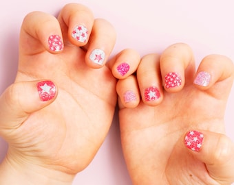 Glitzer Pink Nail Wraps für Kinder | 30 Nagelsticker mit Nagelfeile | Geburtstag Gastgeschenke | Kinder Mani Sicher & Langlebig | 3-6 Jahre