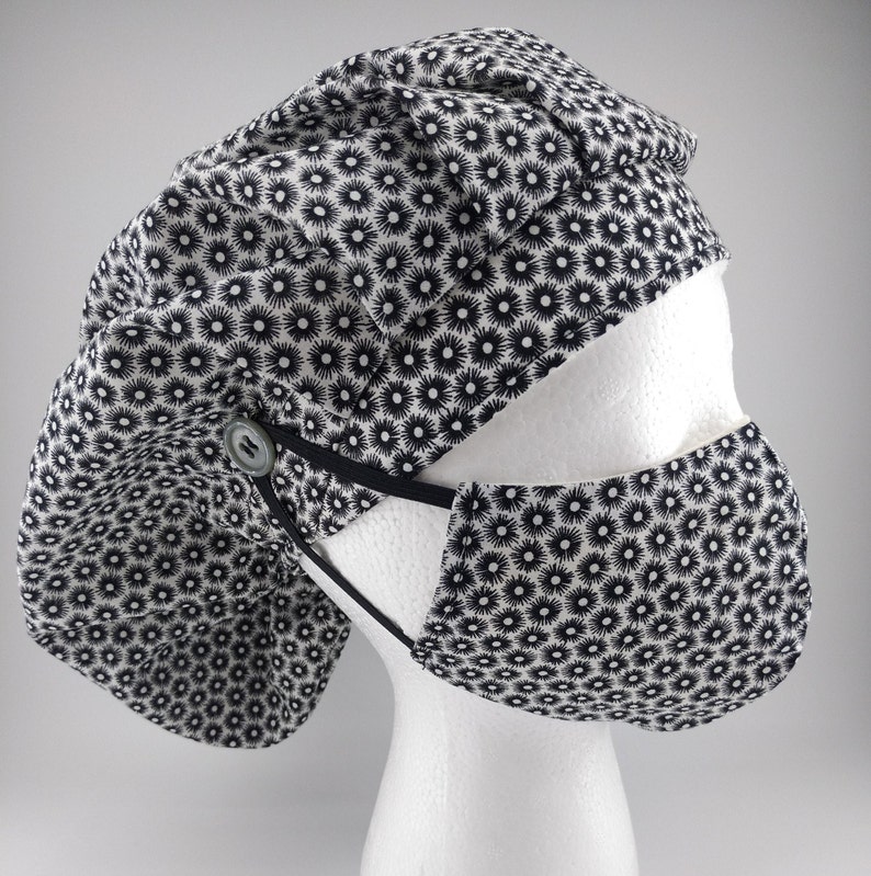 Scrub caps for women with buttons and face mask. Made in USA Etsy