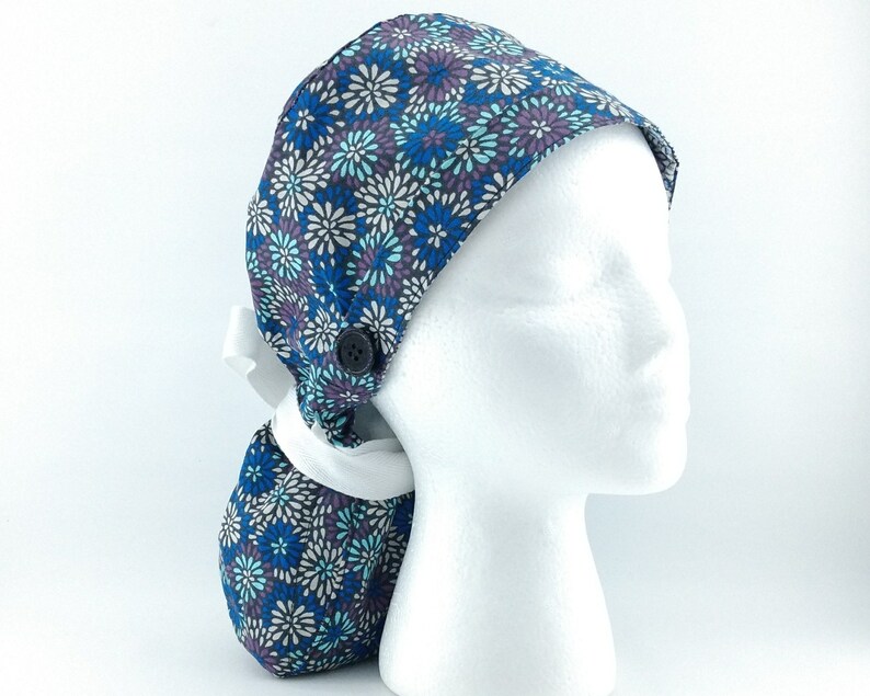 Ponytail Scrub cap with buttons and face mask. Etsy