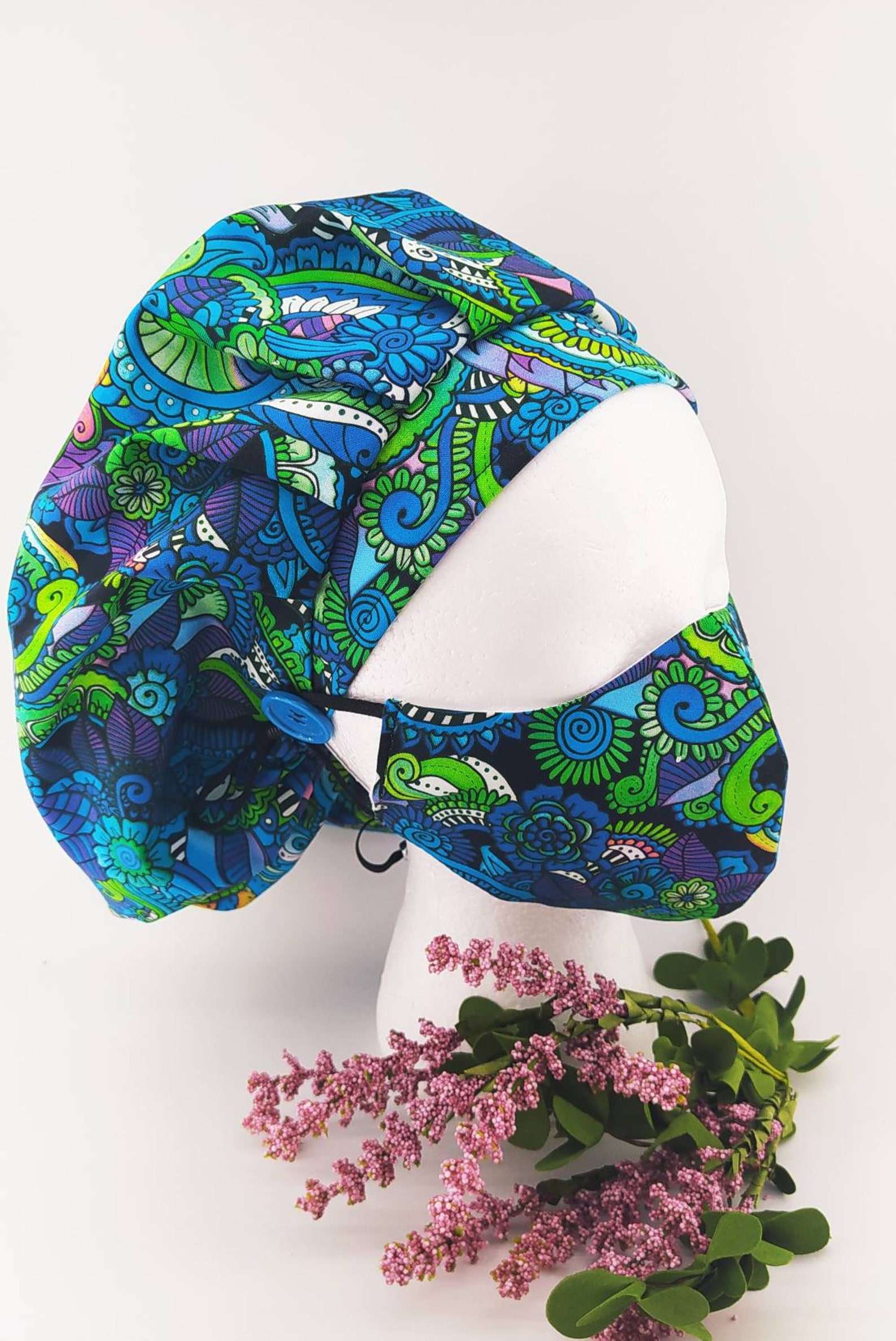 Scrub caps for women with buttons surgical cap women scrub Etsy