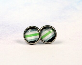 Agender Pride Flag Earring Studs ~ Handmade Stainless Steel LGBT Glass 8mm Earrings