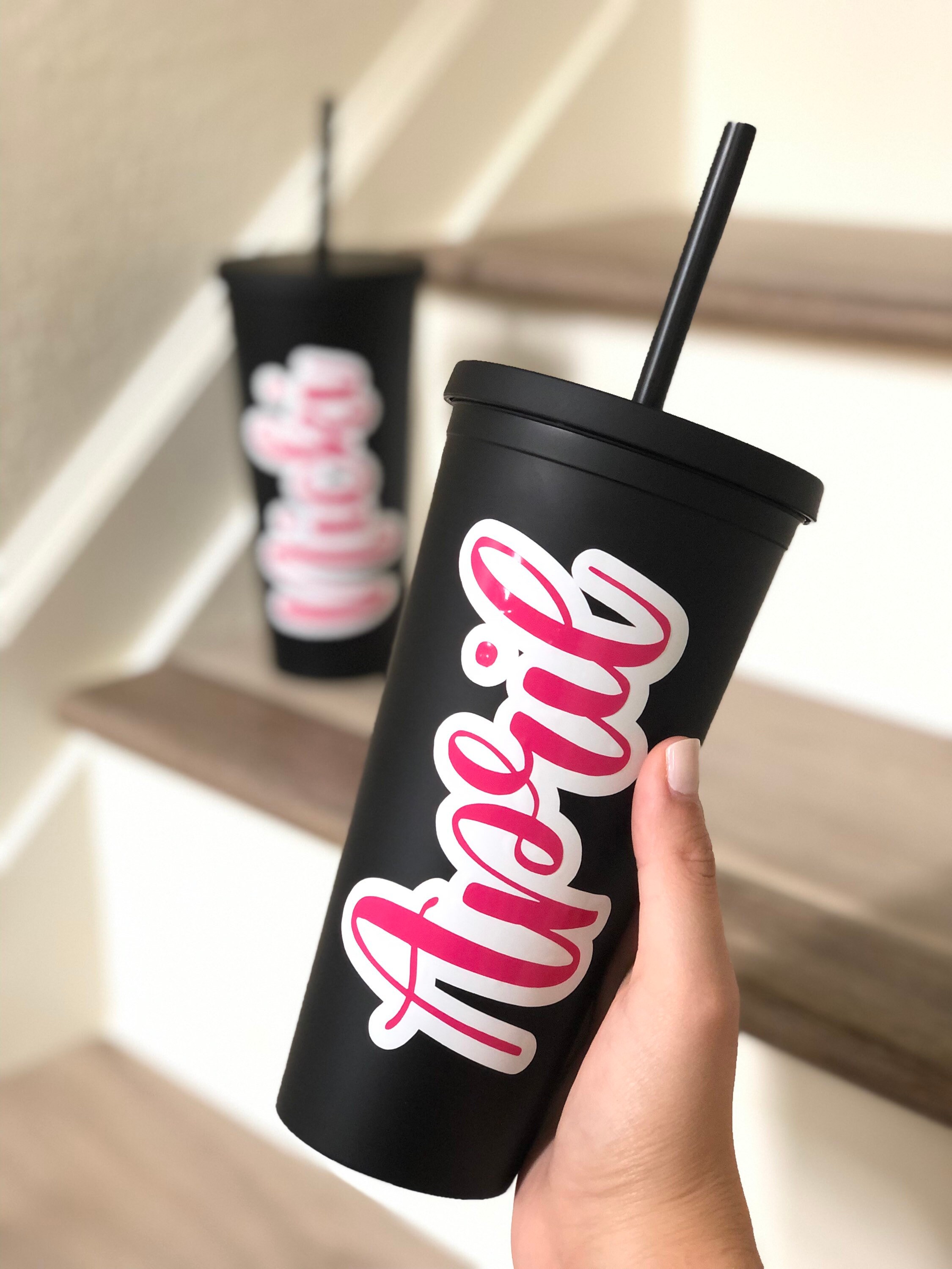 Personalized black tumbler outlined name tumbler Etsy