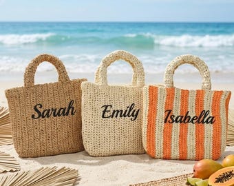 Custom Name Tote Bags, Straw Name Beach Bag,Bridesmaid Gift,Summer Tote Bag,Bridal Shower Bag,Weekender Bag, Gift for Her, Mothers Day Gifts