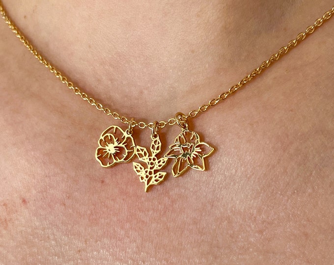 Collier personnalisé, collier de demoiselle d'honneur, collier de fleurs de naissance de famille, collier de fleurs de naissance combinées, cadeau de demoiselles d'honneur, grand-mère