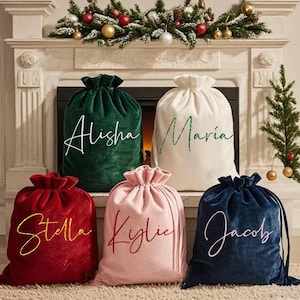 Santa Sack Personalized, Velvet Christmas sack, Christmas Eve Box, Large Capacity Santa Sack with Name & Initial, Christmas Party Bags Gift