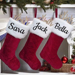 Personalized Red Plush Christmas Stocking, Christmas Stocking with Name, Monogram Stocking, Custom Holiday Stocking, New Baby Christmas Gift