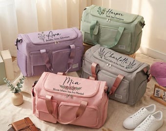 Bolsa de viaje personalizada, bolsa de fin de semana con nombre personalizado, bolsa de gimnasio, bolsa para el hospital, bolsa de viaje para mujeres, regalo para damas de honor, regalo para el Día de la Madre