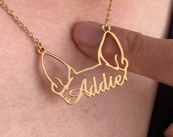 Personalized Dog Name Necklace, Dog Ears Necklace, Pet Ears Outline Necklace, Pet Memorial Jewelry, Pet Loss Gift For Her, Christmas Gift