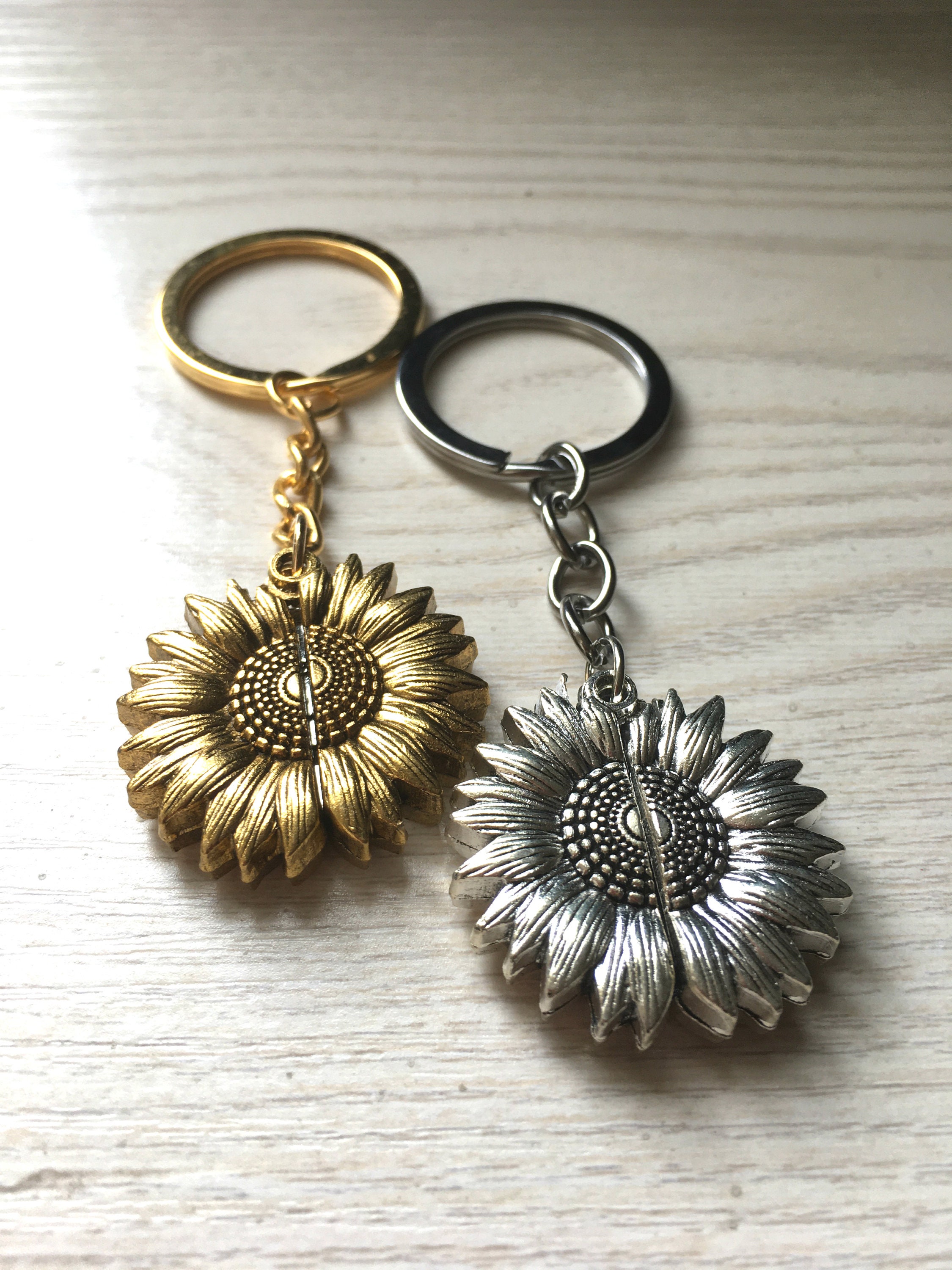 Custom You are my sunshine Sunflower Charm Key Ring Engraved Etsy