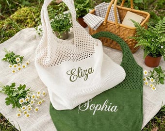 Personalized Beach Bag Bridal Shower Gift, Beach Tote Bags, Crochet Beach Bags, Bridesmaid Gift Bags, Wedding favor gift, Bachelorette Trip