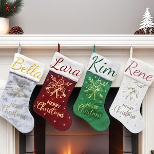 Personalized Family Christmas Stockings, Velvet Christmas Stocking, Knitted Stockings With Name, Monogram Stocking,Family Holiday Decor Gift