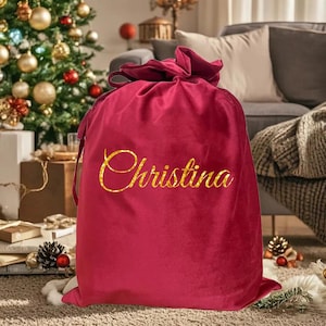 Personalised Christmas Santa Sack, Velvet Santa Sack, Large Santa Sack, Christmas Gift Bag, XL Xmas Gift Bags, Christmas Party Present Bag
