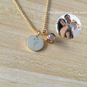 Personalized Projection Necklace Custom sterling silver Birth Month Flower Necklace Personalized Photo Necklace Engraved Necklace Lover Gift