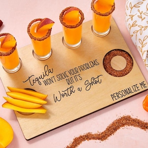 Personalized Tequila Shot Flight Board: Laser Cut Birch Wood