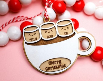 Hot Cocoa Ornament,Marshmallows Ornament,Family Ornament,Custom Ornament,Personalized Gift,Gift for Mom,Christmas Ornament 2023