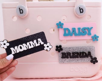 Custom Glitter Bogg Bag Charm: Floral Name Tag