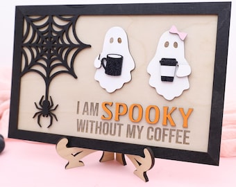 Halloween Coffee Ghost Sign-Spooky Wooden Wall Decor