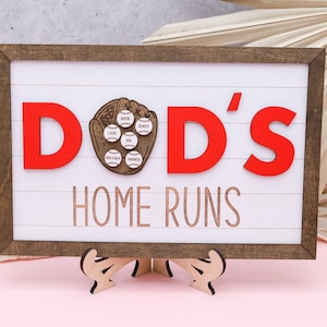 Fathers Day Gift,Baseball Gift for Dad,Baseball Dad Gift,Unique Fathers Day Gift,Dad&#39;s Home Run Gift,Sports Dad Gift, Kids Name Wood Sign