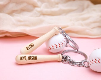 Personalized Baseball Keychain: Engraved Baseball Bat, Dad Gift