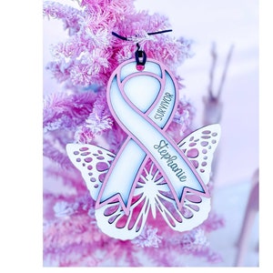Breast Cancer Ribbon Ornament,Christmas Ornament,Personalized Gift,Pink Ribbon,Survivor Ribbon,Gift for Her,Christmas Gift,Custom Ornament
