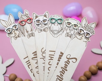 Personalized Wooden Bookmark: Laser Engraved Animal Design, Easter Gift