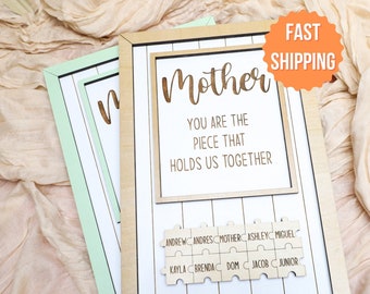 Mom Puzzle Sign,Mother's Day Gift,You are the Piece that Holds Us,Mom Puzzle Plaque,Customized Puzzle,Gift from Kids,Gift for Nana, Mom Gift