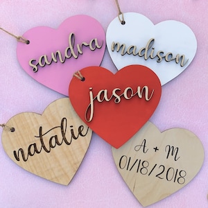 Heart Tags,Valentines Day,Heart Name Tags,Valentine's Day Gifts,Wooden Gift Tags,Anniversary Gift,Engraved Name,Personalized Wood Hearts