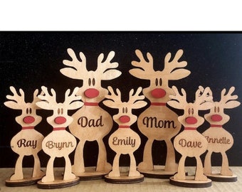 Personalized Birch Wood Reindeer: Christmas Table Name Tags
