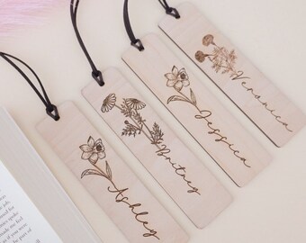 Birth Flower Bookmark: Personalized Laser Engraved Wooden Gift