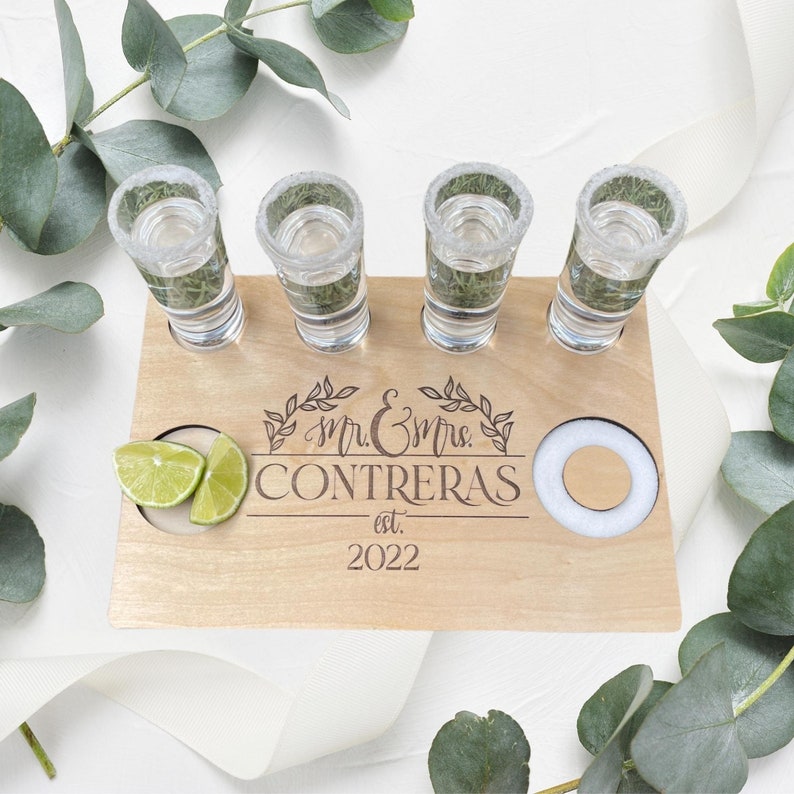 Mr & Mrs Tequila Board,Personalized Gift,Housewarming Gift,Wedding Gift,Wedding Favors,Engagement Gift,Gift for Couple,Tequila Board image 1