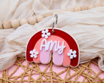 Personalized Acrylic Rainbow Bag Tag: Kids Backpack Keychain