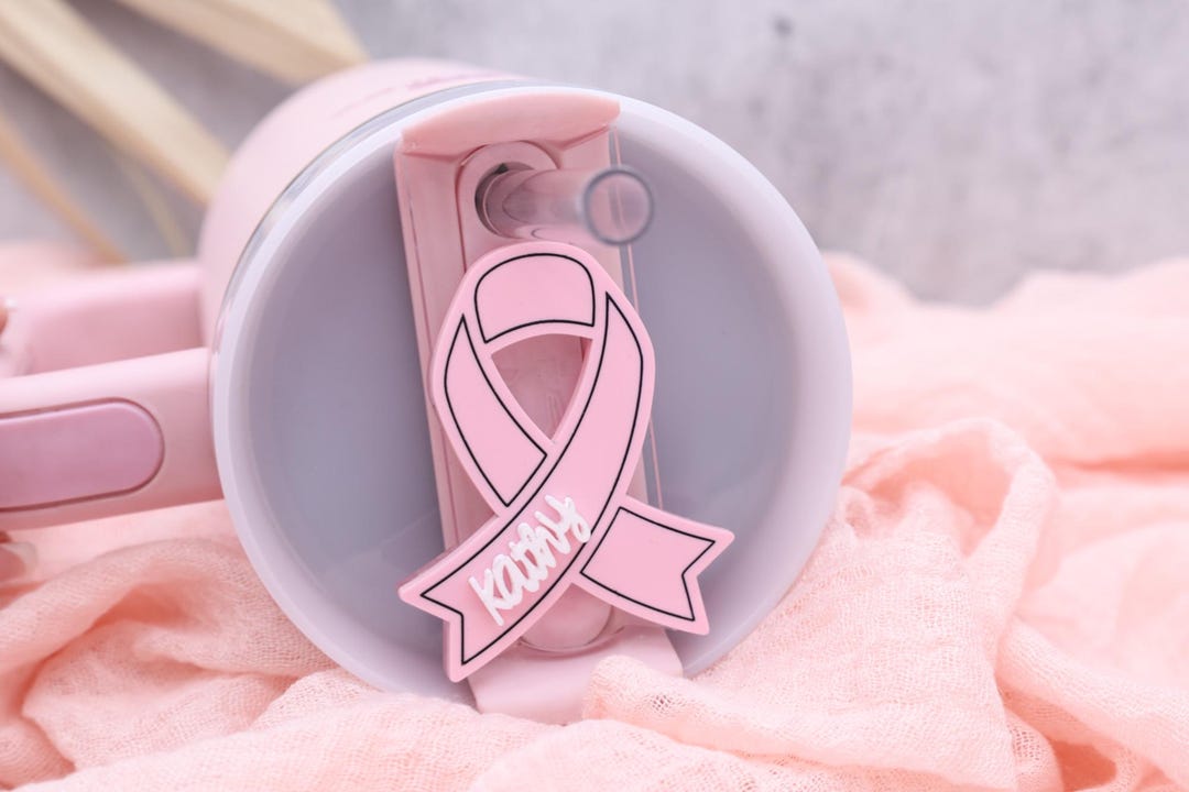 Pink Ribbon Tumbler Topper: Breast Cancer Awareness Stanley Tag - Etsy