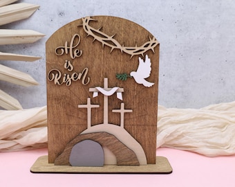 Empty Tomb Display,He Is Risen,Resurrection Sunday Decor,Christian Easter Sign,Easter Display,Religious Easter Decor,Easter Nativity