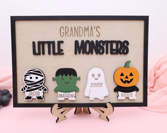 Personalized Grandma’s Little Monsters Sign – Custom Halloween Family Name Plaque