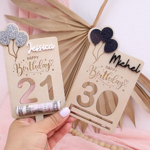 Personalized Wooden Birthday Money Holder: Keepsake Gift Card Alternative